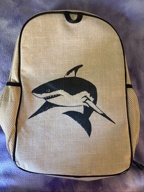 SoYoung Canvas Shark Print child’s Backpack - Beige with chest strap